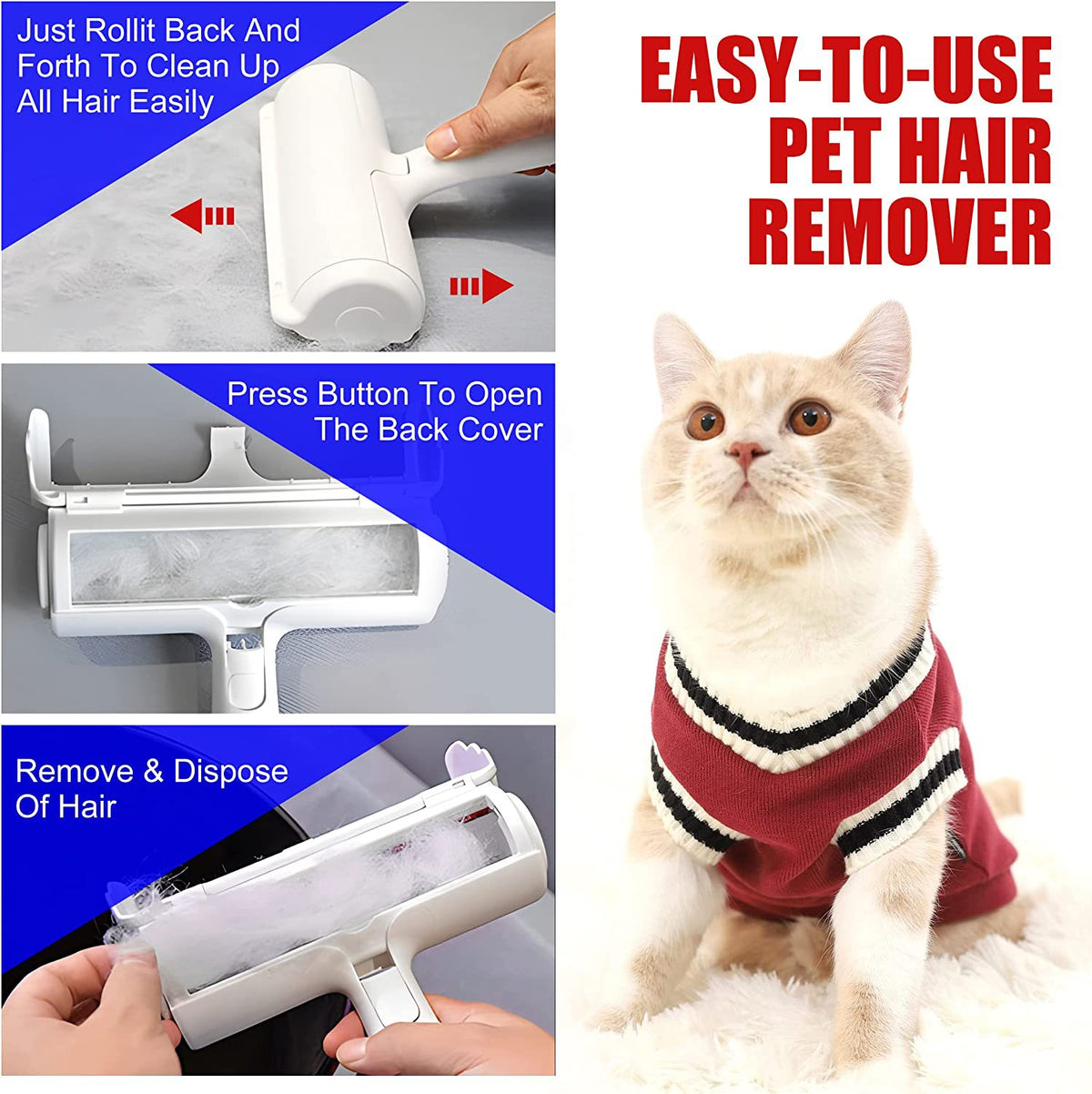 Reusable Pet Hair Remover Roller - Lint-Free Fur Pickup Tool