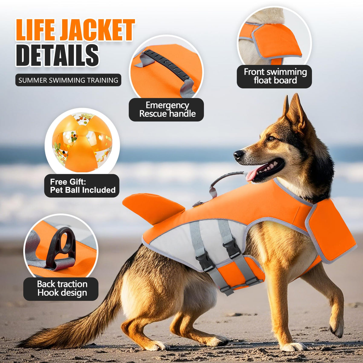 Dog Life Jacket - Adjustable Flotation Safety Vest